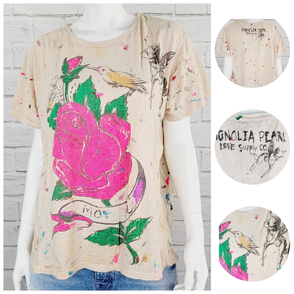 Magnolia Pearl Cotton Jersey "Abbeyrosa" T with Painted Splatter NWT! OS